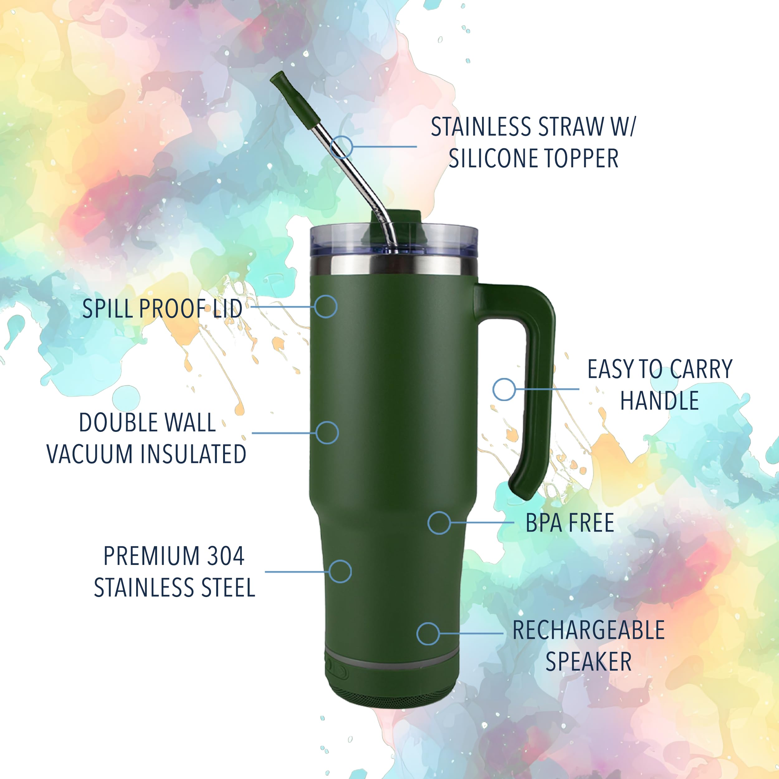 Taza Hogg Grippy 30 oz con asa verde, diseño ergonómico para llevarla a cualquier lugar.