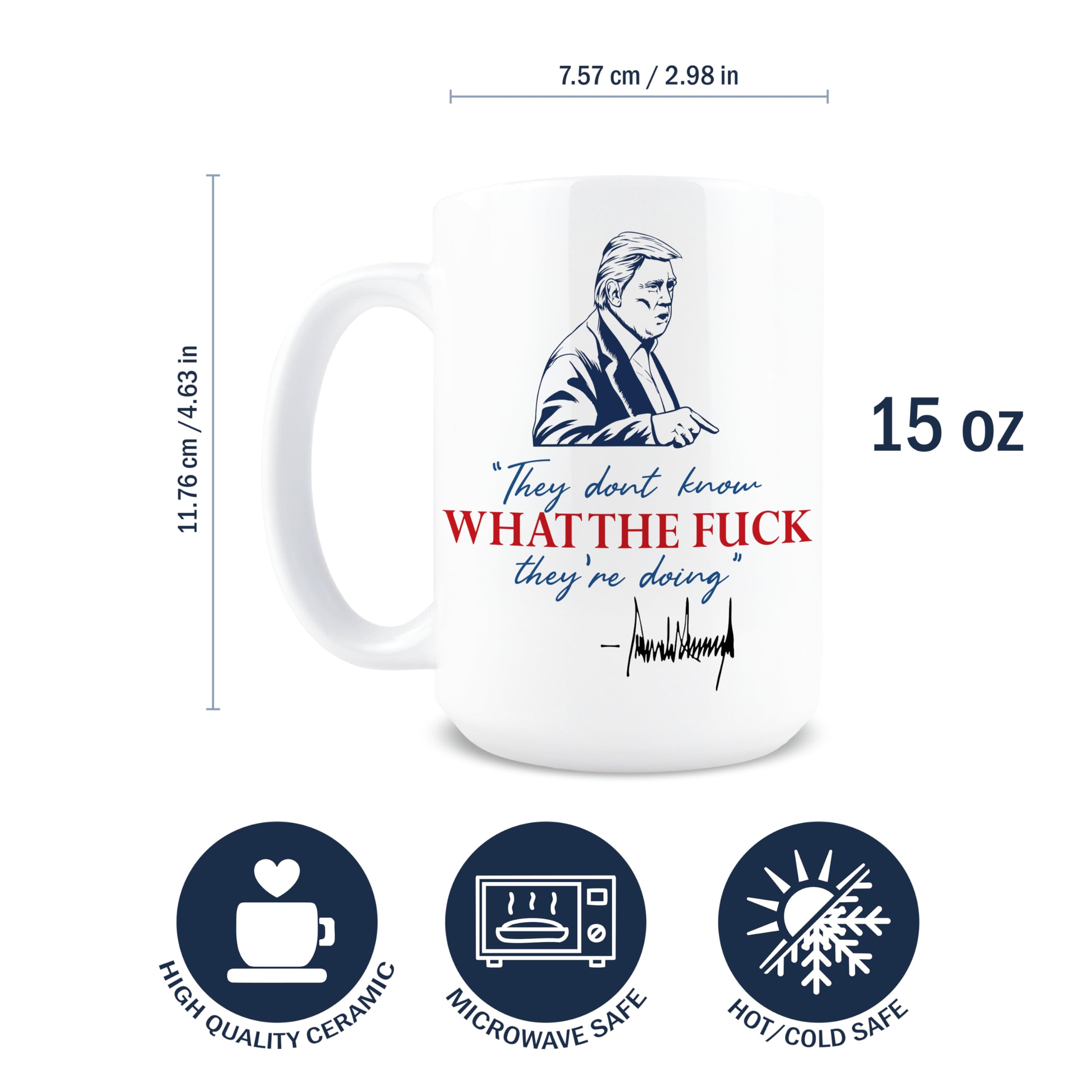 Taza Hogg con meme político Trump Iran Israel para conversaciones en la pausa.