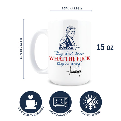 Taza Hogg con meme político Trump Iran Israel para conversaciones en la pausa.