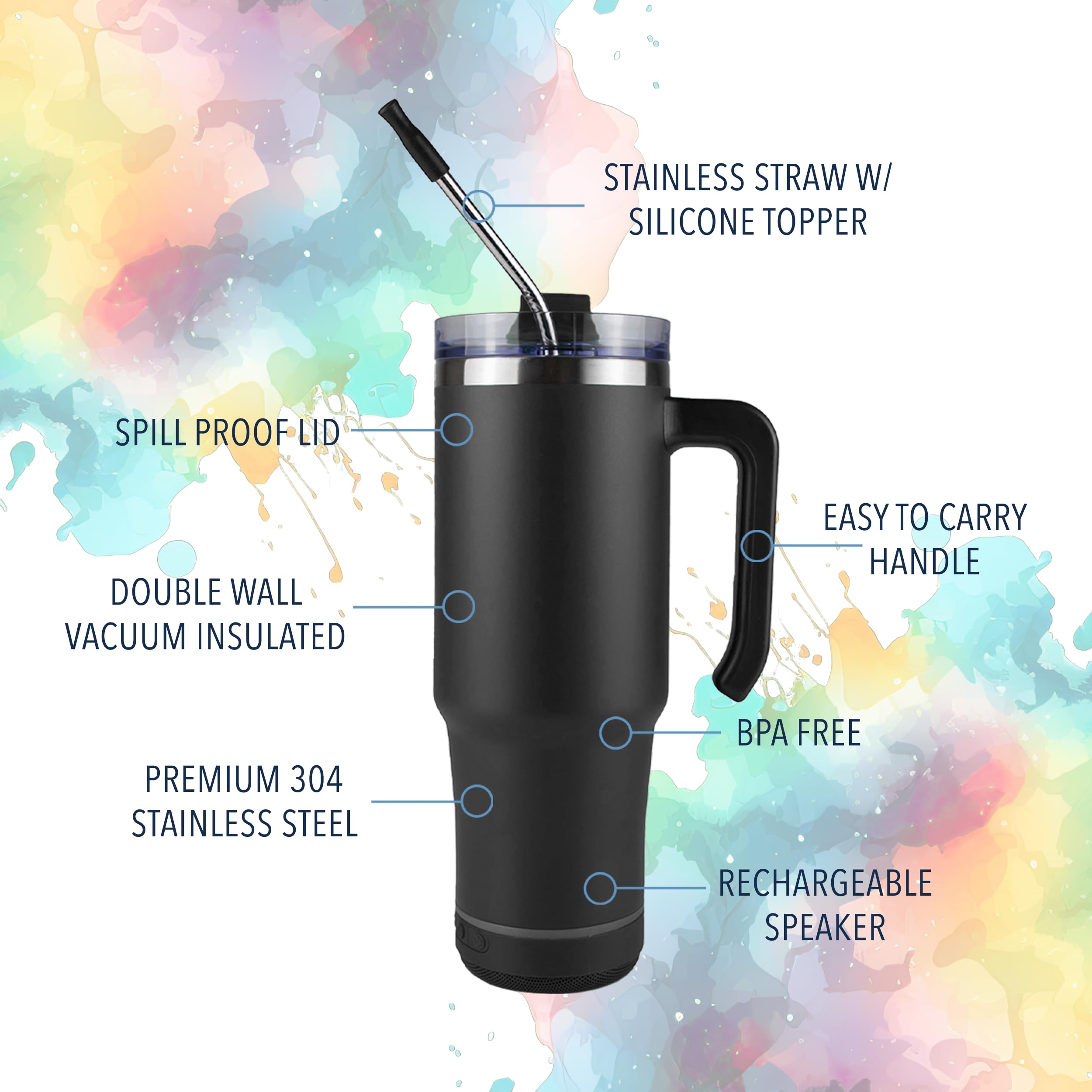 Hogg Tumbler con altavoz Bluetooth 30oz, experiencia musical durante sorbos.