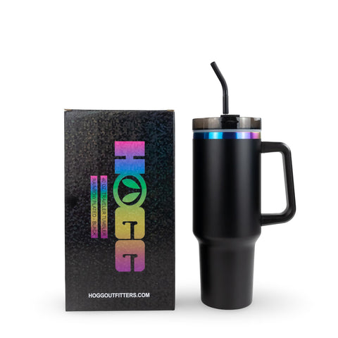 Taza Hogg con acabado arcoíris, ideal para grabado personalizado.