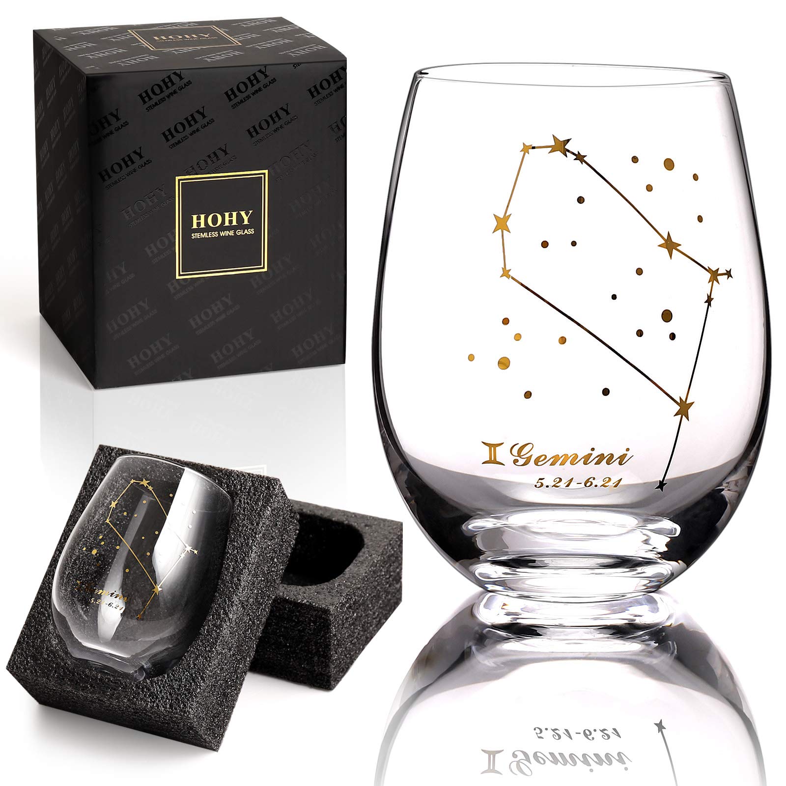 HOHY Gemini, copa sin tallo de 20 onzas con acabado dorado, para disfrutar cada sorbo.
