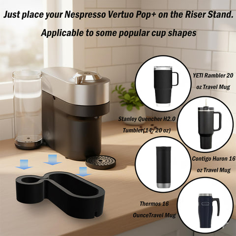 Espacio seguro para tazas YETI 20 oz y Contigo 16 oz sobre el elevador.