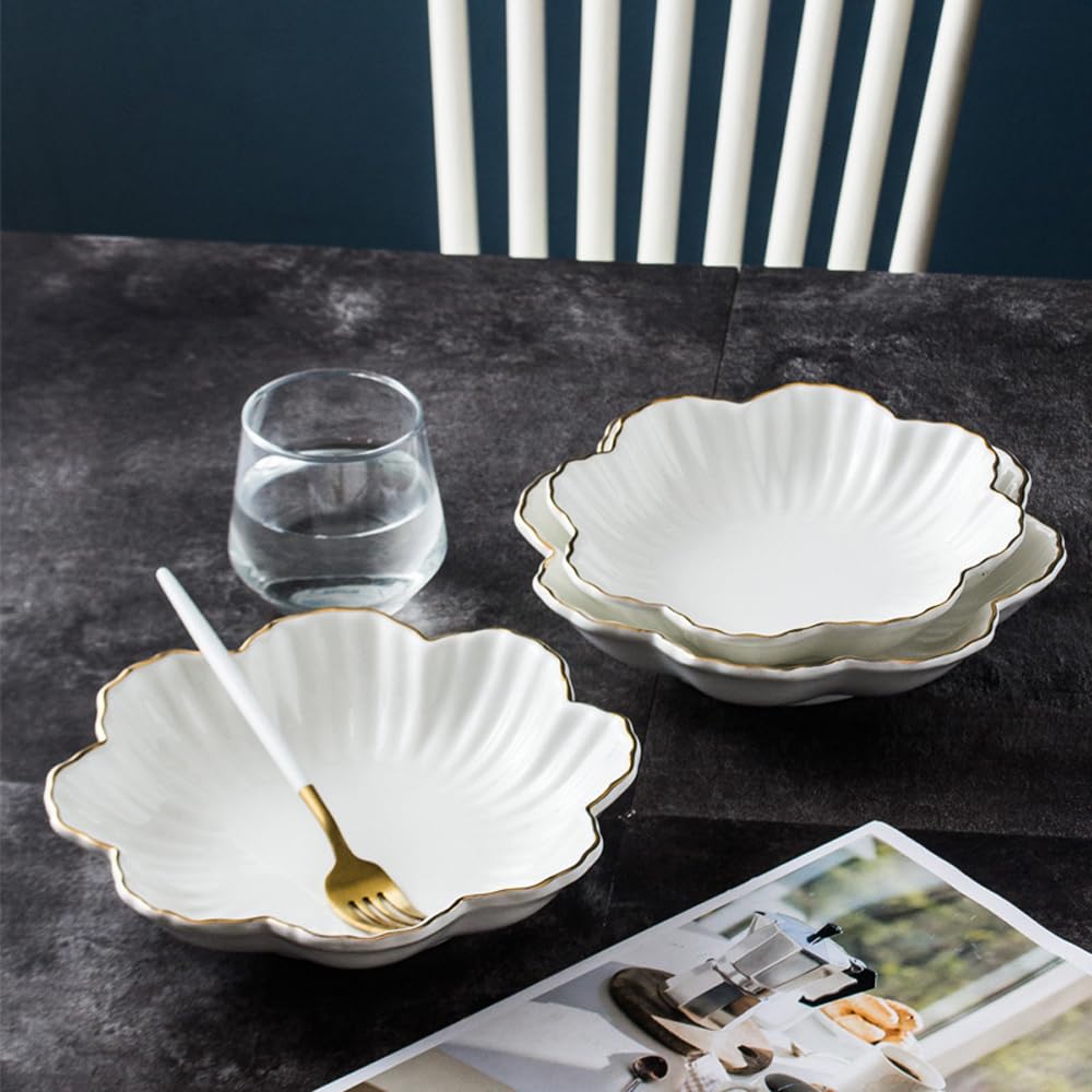 Plato para dulces en porcelana con borde dorado de HOKMQOKQOK
