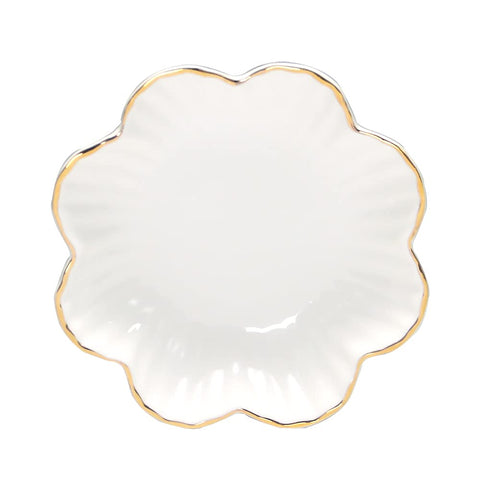 HOKMOKQOK plato de porcelana con flor dorada, ideal para servir aperitivos en eventos