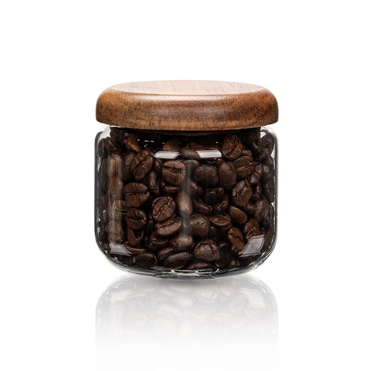 HolaJia tarro de vidrio 400 ml con tapa de madera nogal, almacenamiento compacto y seguro.