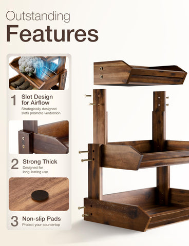 HOLANA Acacia cesto fruta triple niveles madera nogal: diseño moderno para mostrador.