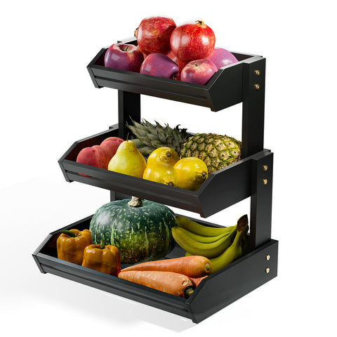 HOLANA cesta de frutas de acacia de tres niveles para encimera, organizada y de fácil acceso.