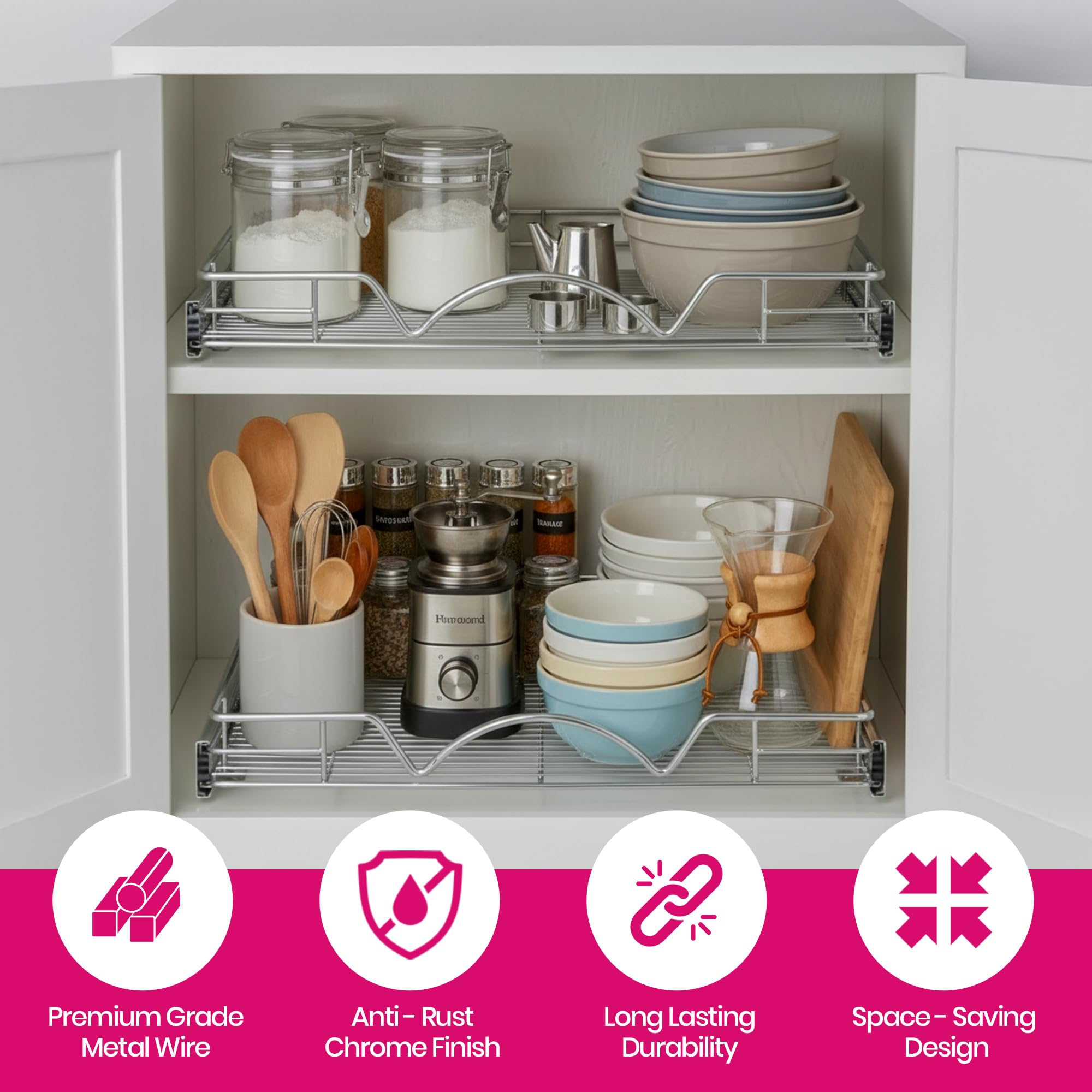 HOLDN’ STORAGE acabado cromado en metal durable para armarios modernos.