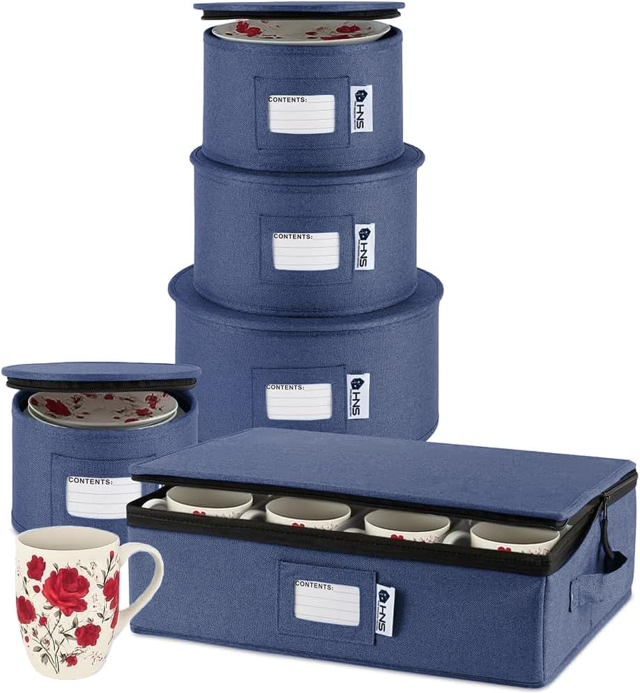 HOLDN’ STORAGE: caja dura denim azul, protección para vajilla durante mudanza y almacenamiento.