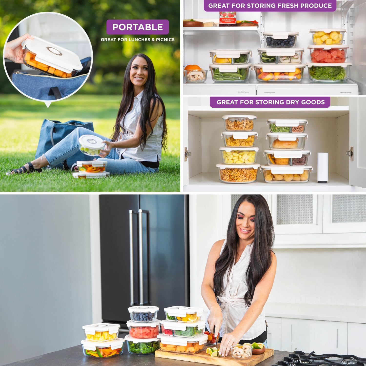 Conjunto con compartimentos 625 ml y 1020 ml para snacks y porciones.