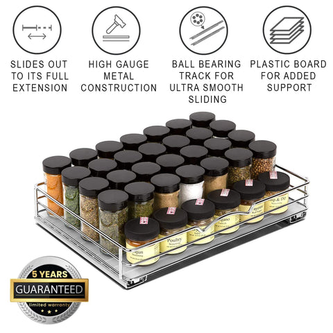 Organizador de gabinete HOLDN STORAGE para especias y latas, acabado cromado duradero.