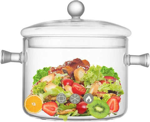 Olla HOLIBAN de vidrio borosilicato con tapa, visión clara para monitorizar la cocción.