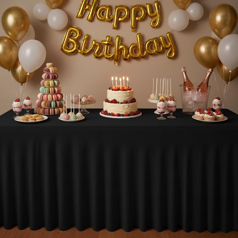 HolidayIdeas falda de mesa licra negra para rectángulos, oculta objetos y mejora la decoración