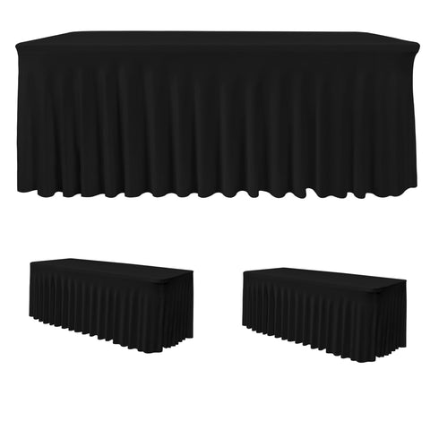 HolidayIdeas falda de mesa licra negra para rectángular seis pies, acabado elegante