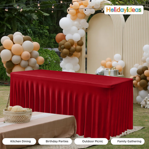 HolidayIdeas falda de mesa roja - caída elegante y instalación rápida