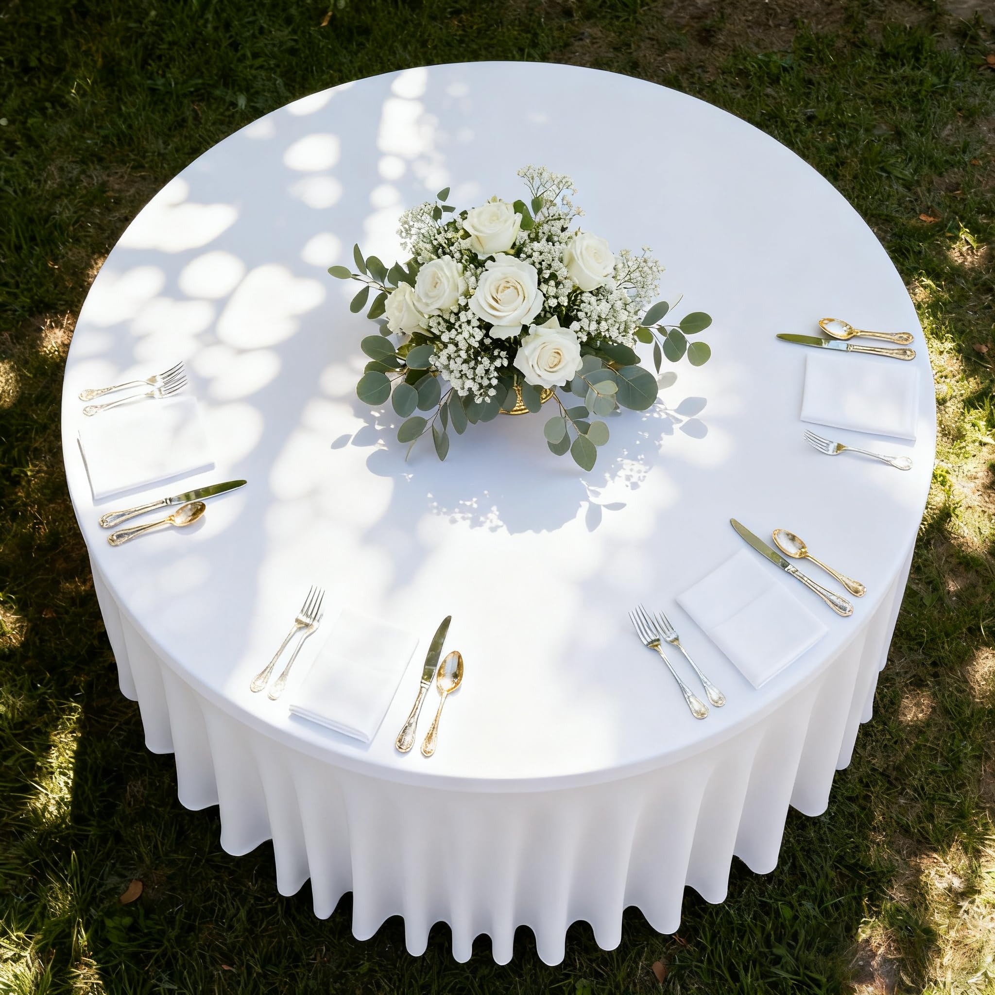 HolidayIdeas faldas de mesa espandex blancas duraderas para uso repetido en eventos
