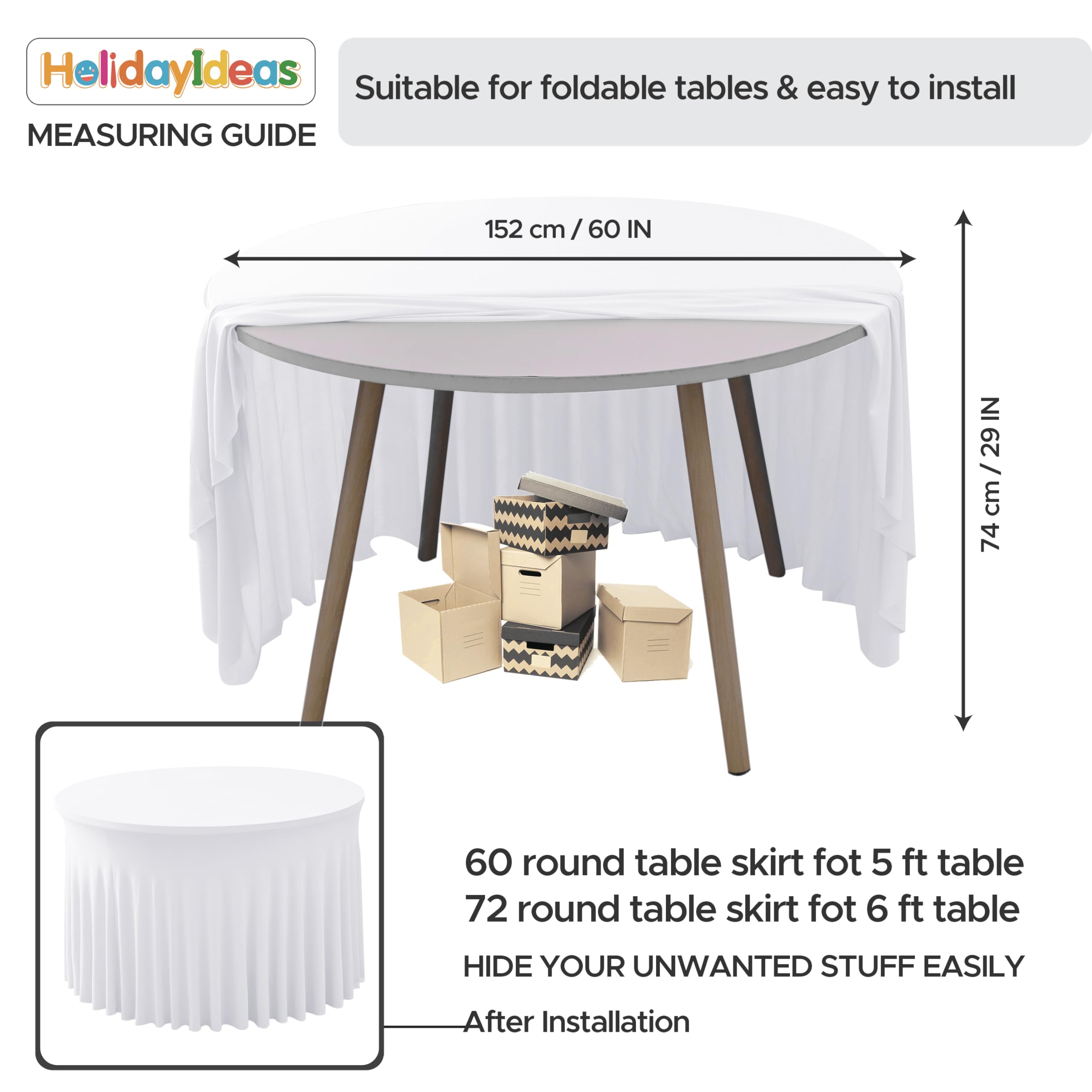 HolidayIdeas faldas de mesa espandex blancas para banquetes, ferias y fiestas