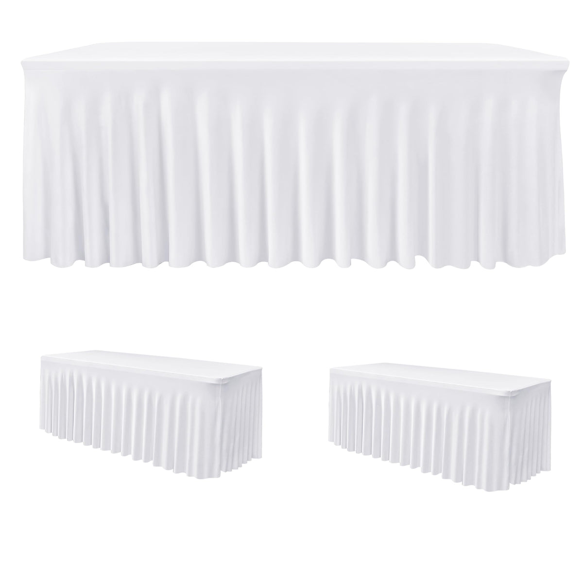 HolidayIdeas Faldón de mesa elástico blanco, vista general para eventos elegantes
