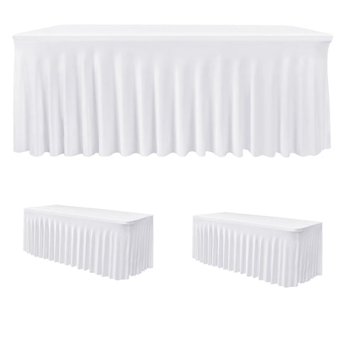 HolidayIdeas Faldón de mesa elástico blanco, vista general para eventos elegantes