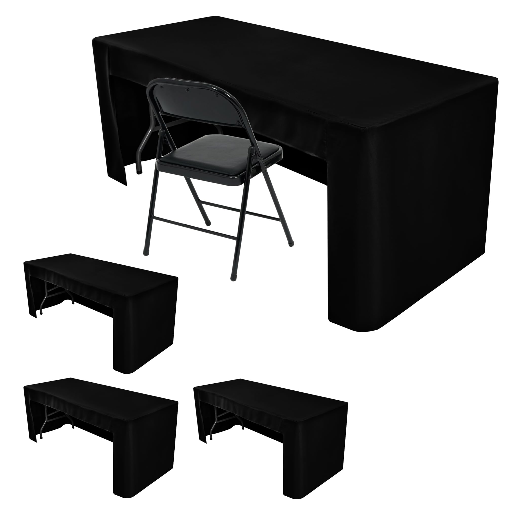 Mantel rectangular HolidayIdeas negro para mesa de 6 pies, preparado para eventos.