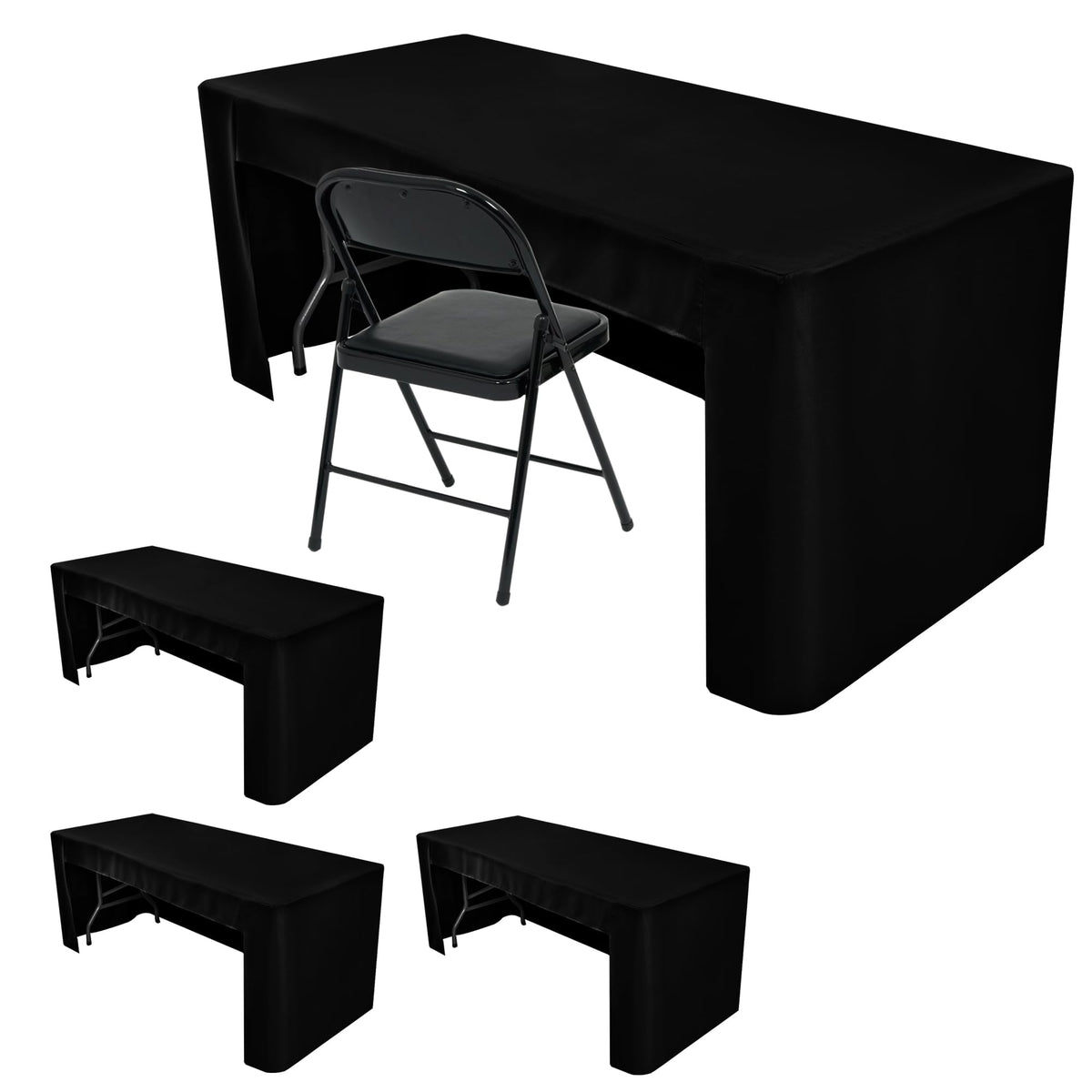 Mantel rectangular HolidayIdeas negro para mesa de 6 pies, preparado para eventos.