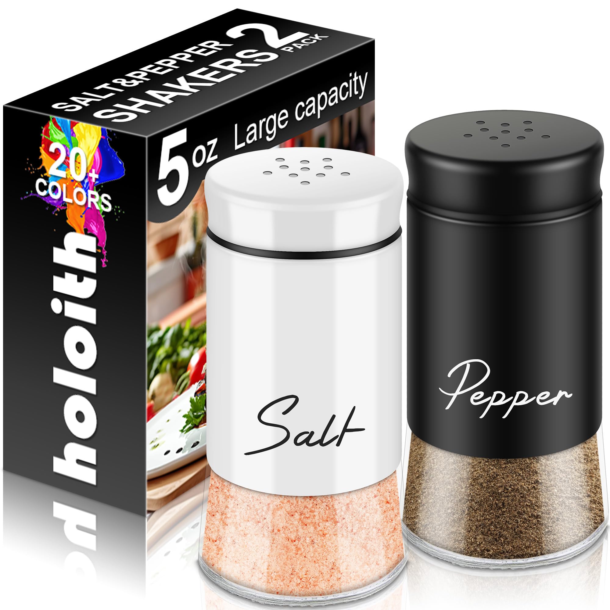 Conjunto holoith sal y pimienta con base de cristal, compacto y elegante.