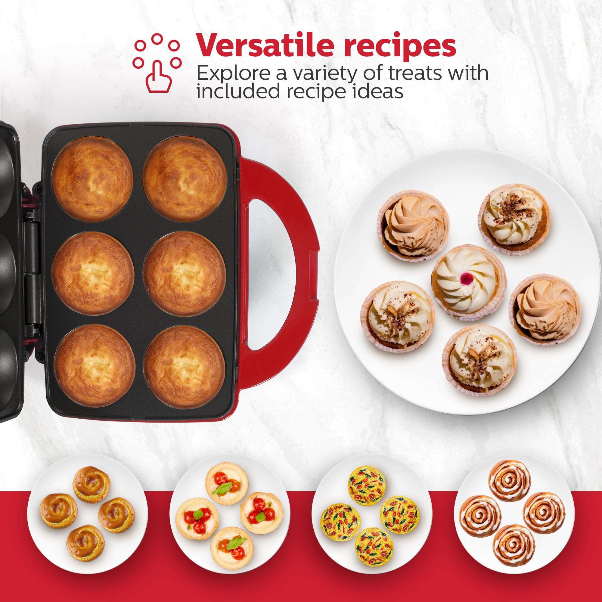 Holstein Housewares Cupcake Maker, almacenamiento vertical que ahorra espacio en la cocina.