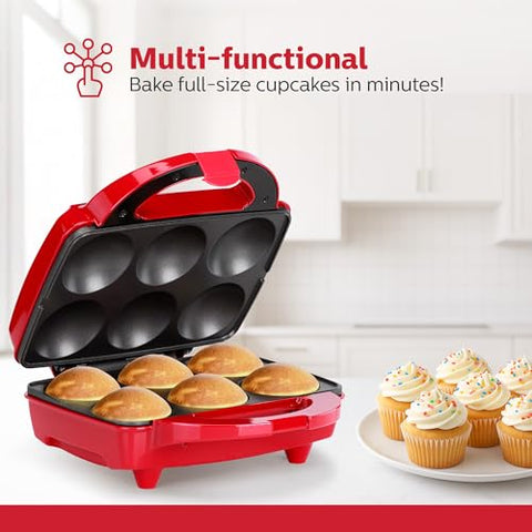 Holstein Housewares Cupcake Maker, indicadores de precalentamiento para iniciar horneado en el momento correcto.