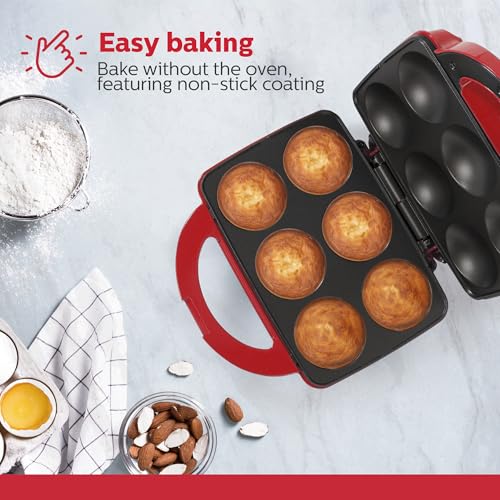 Holstein Housewares Cupcake Maker, superficie antiadherente facilita desmoldado y limpieza rápida.