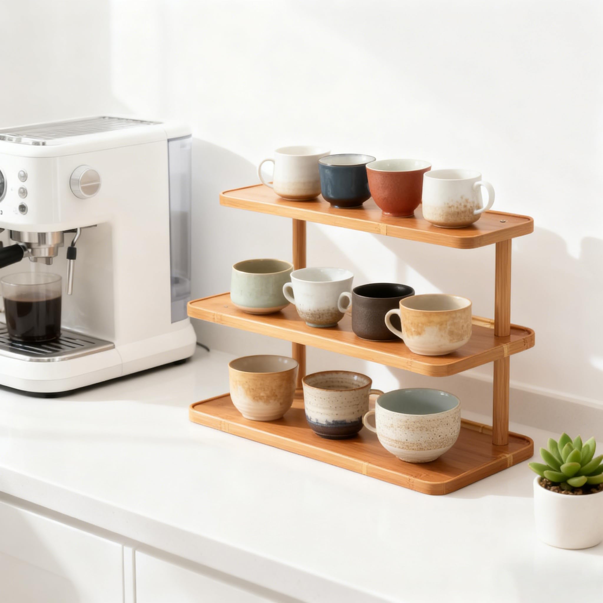HOLTPHILI estante de bambú, soporte para tazas y especias, añade estilo bohemio a la cocina.