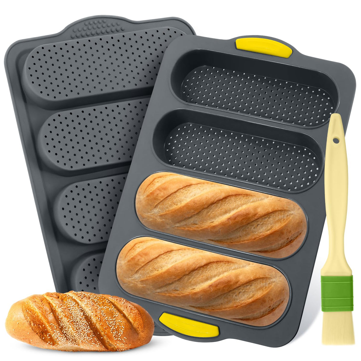 Holyenten pan baguette silicona con 4 huecos para hornear crujientes