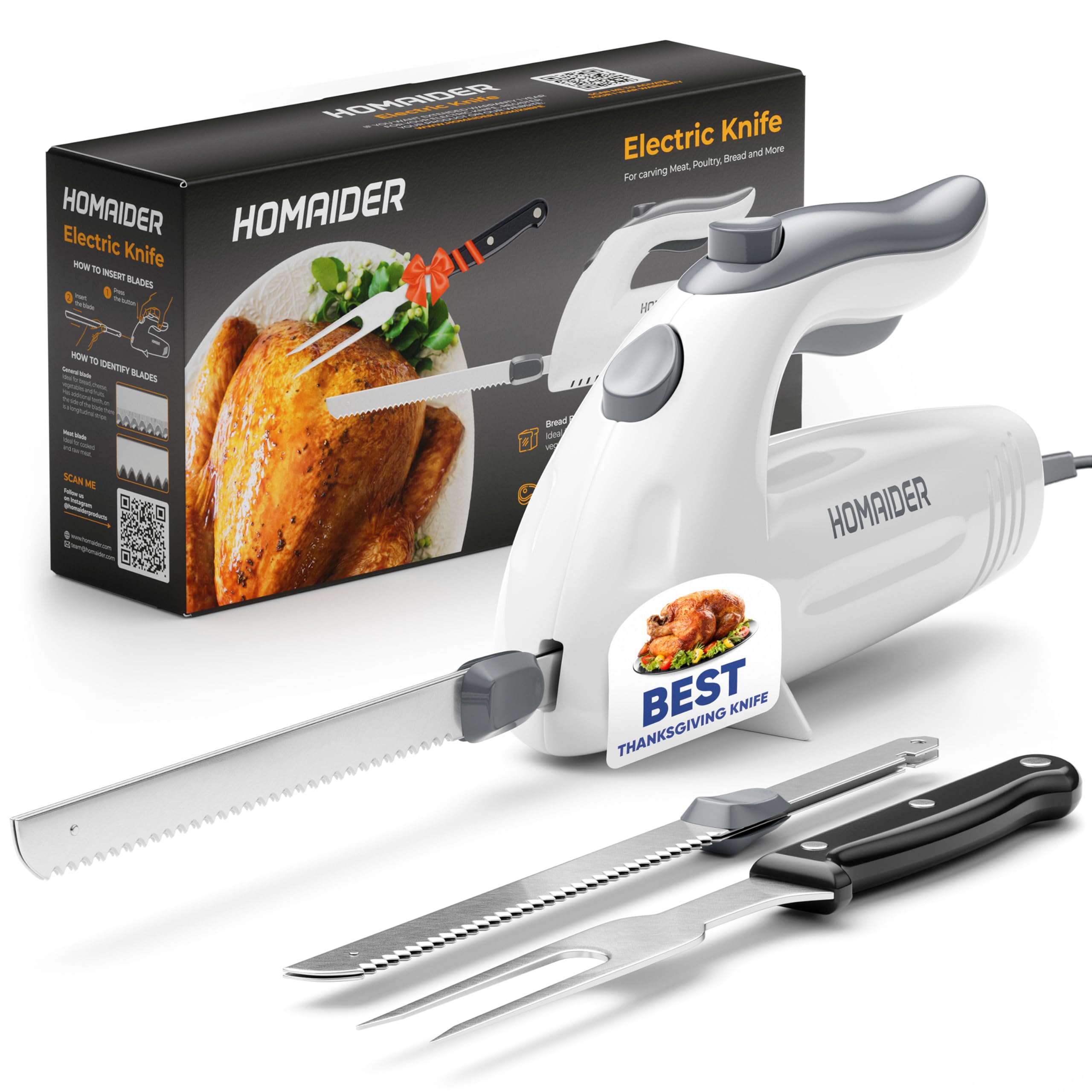 Cuchillo eléctrico Homaider cortando pavo para rebanadas uniformes