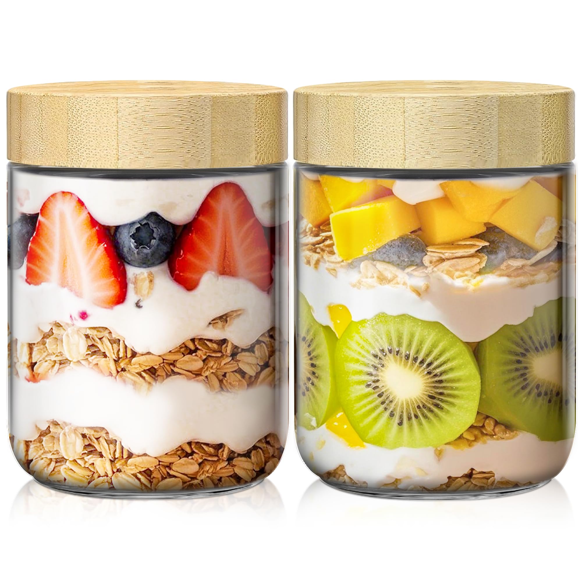 HomArtist frasco de vidrio 16 oz con tapa de bambú para avena nocturna y porciones.