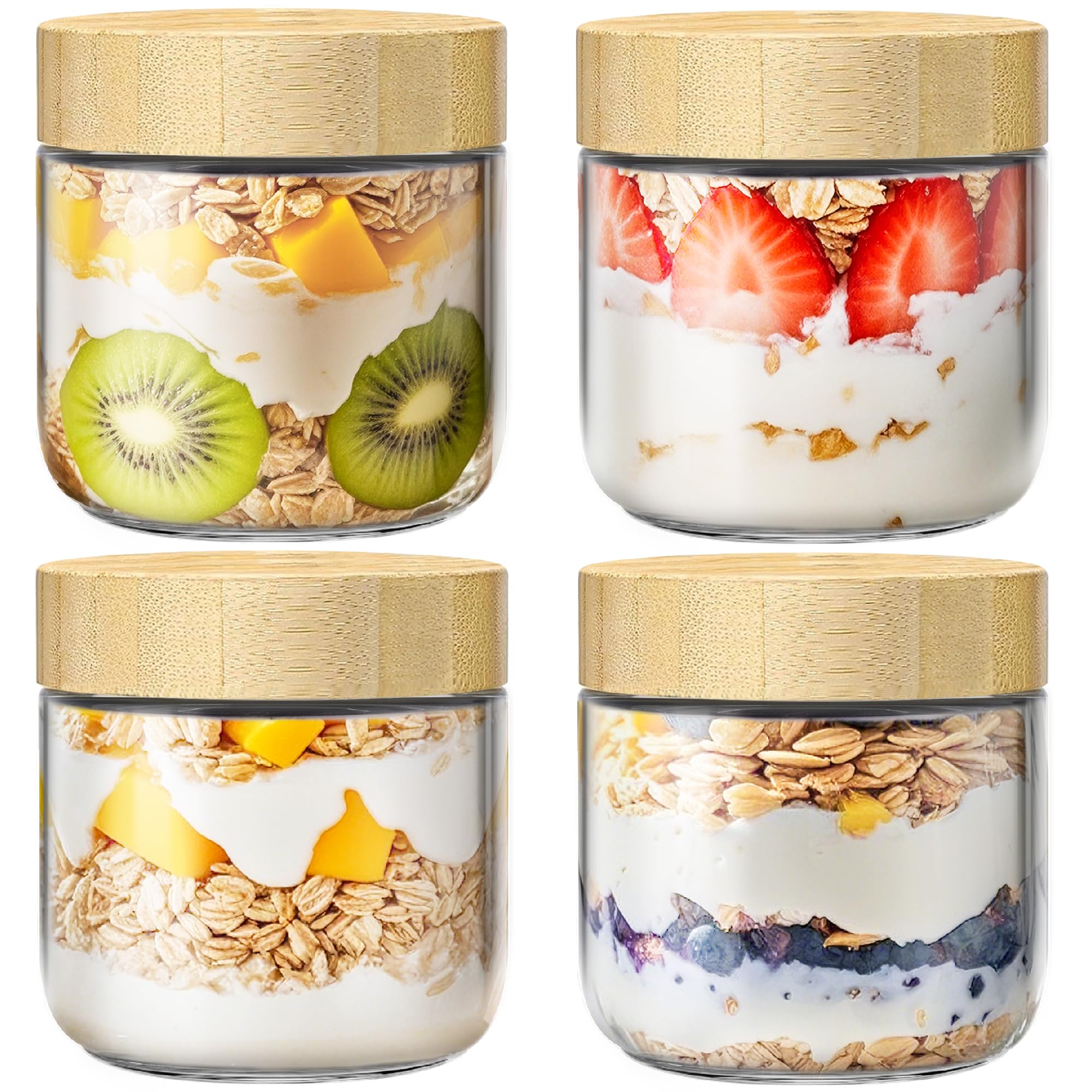 HomArtist jarra de vidrio 10oz con tapa de bambú, boca amplia para rellenar fácilmente.