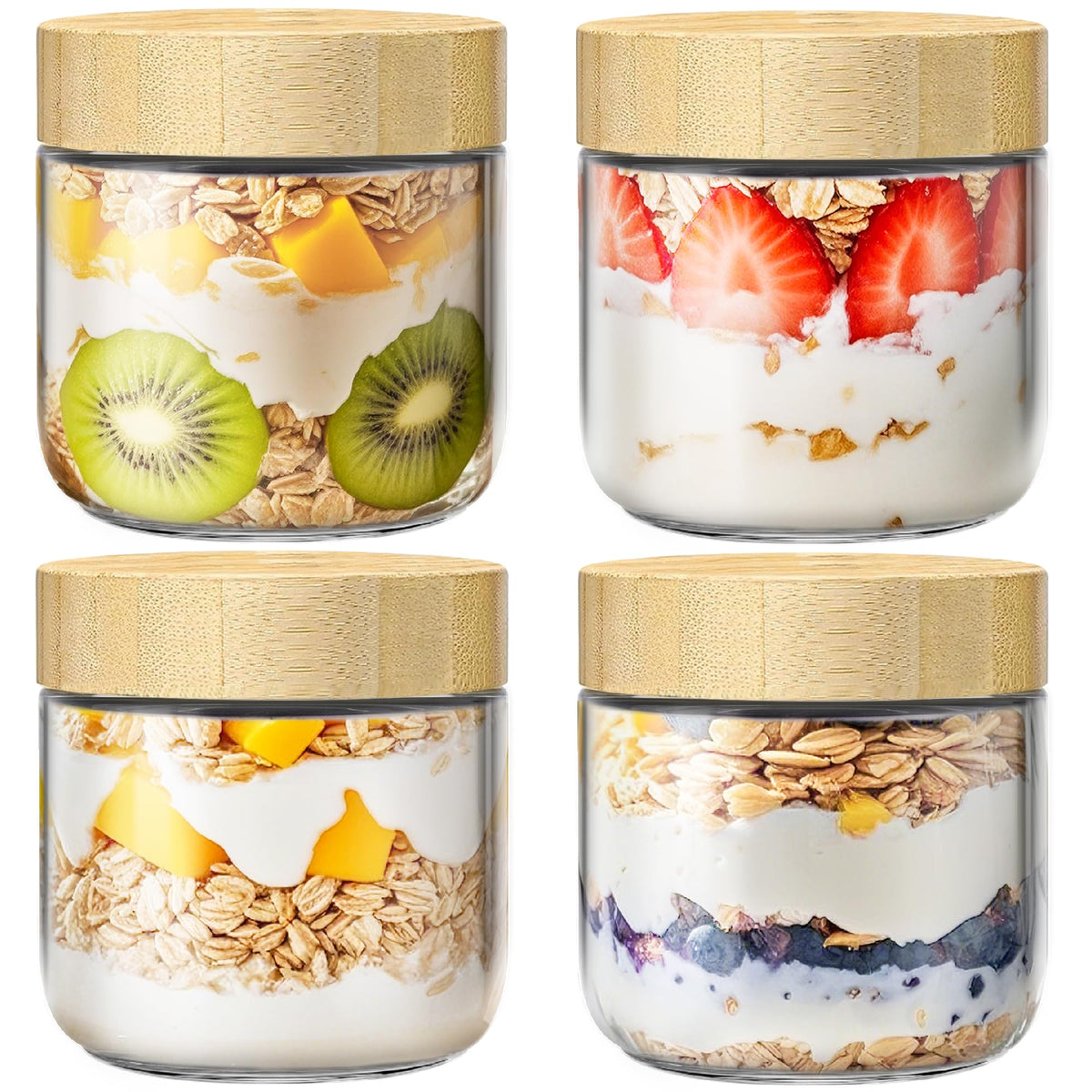HomArtist jarra de vidrio 10oz con tapa de bambú, boca amplia para rellenar fácilmente.