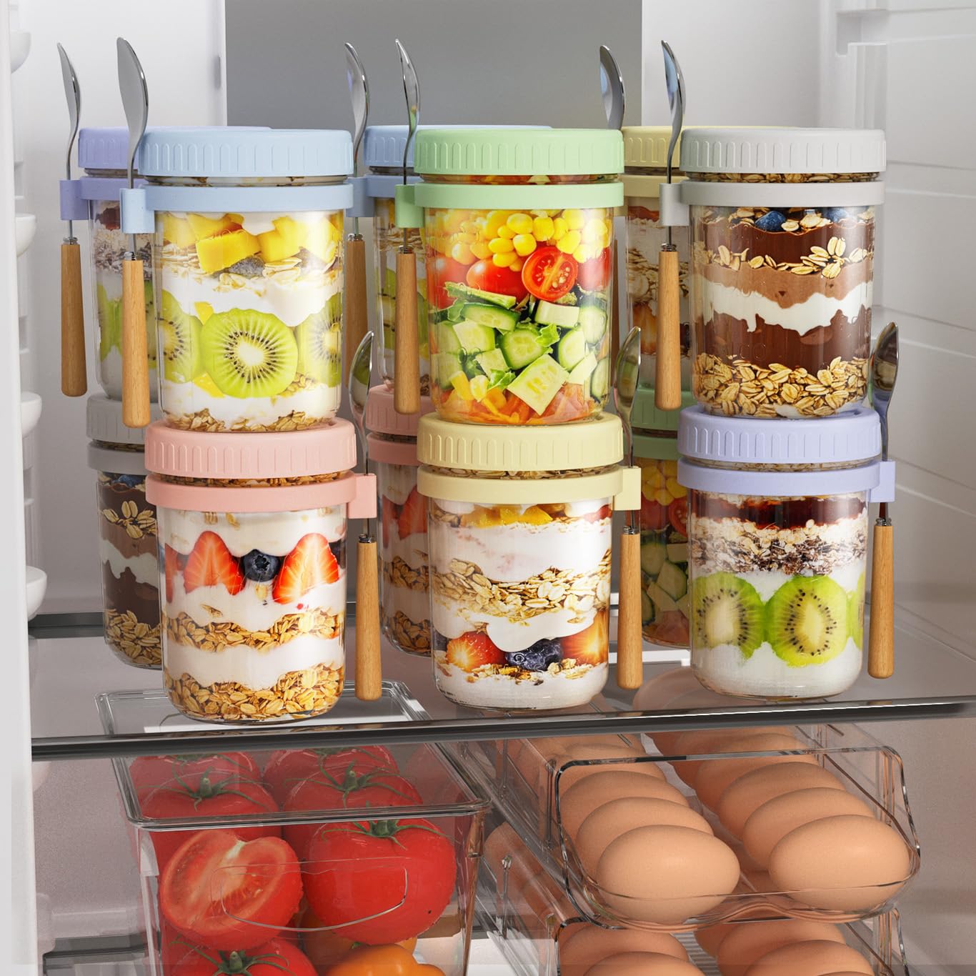 HomArtist jarras transparentes revelando capas de fruta yogur y avena