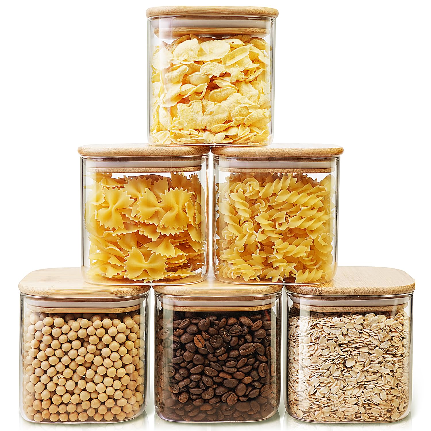 HomArtist jarras cuadradas de vidrio 27oz con tapas de bambú para almacenamiento visible