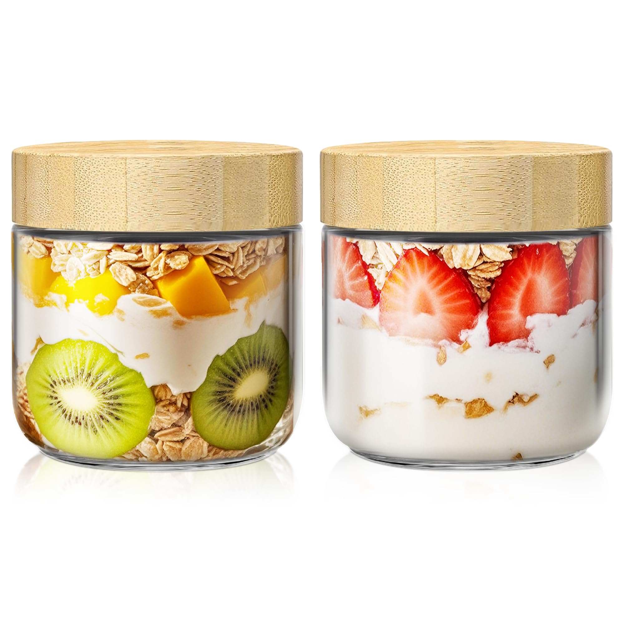HomArtist pack de frascos de vidrio de 10 oz con tapas de bambú, para porciones diarias.