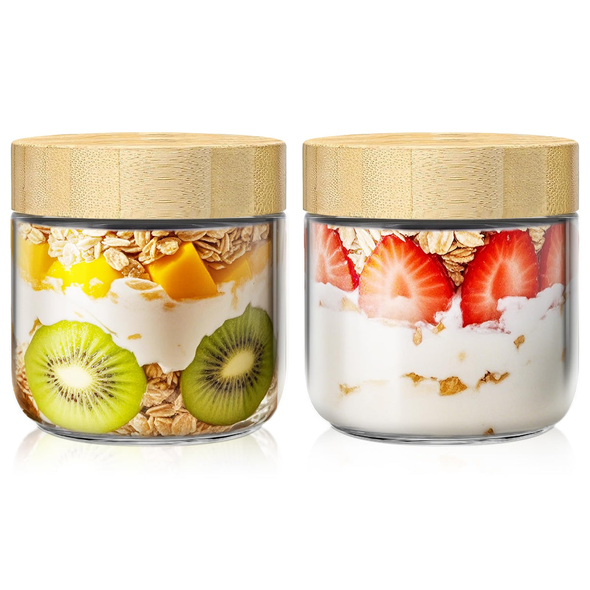 HomArtist pack de frascos de vidrio de 10 oz con tapas de bambú, para porciones diarias.
