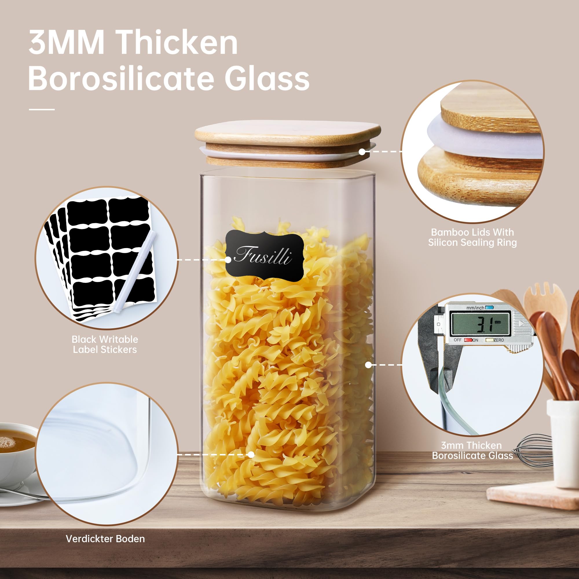 HomArtist tapas de bambú selladas evitan entrada de aire para conservar alimentos.