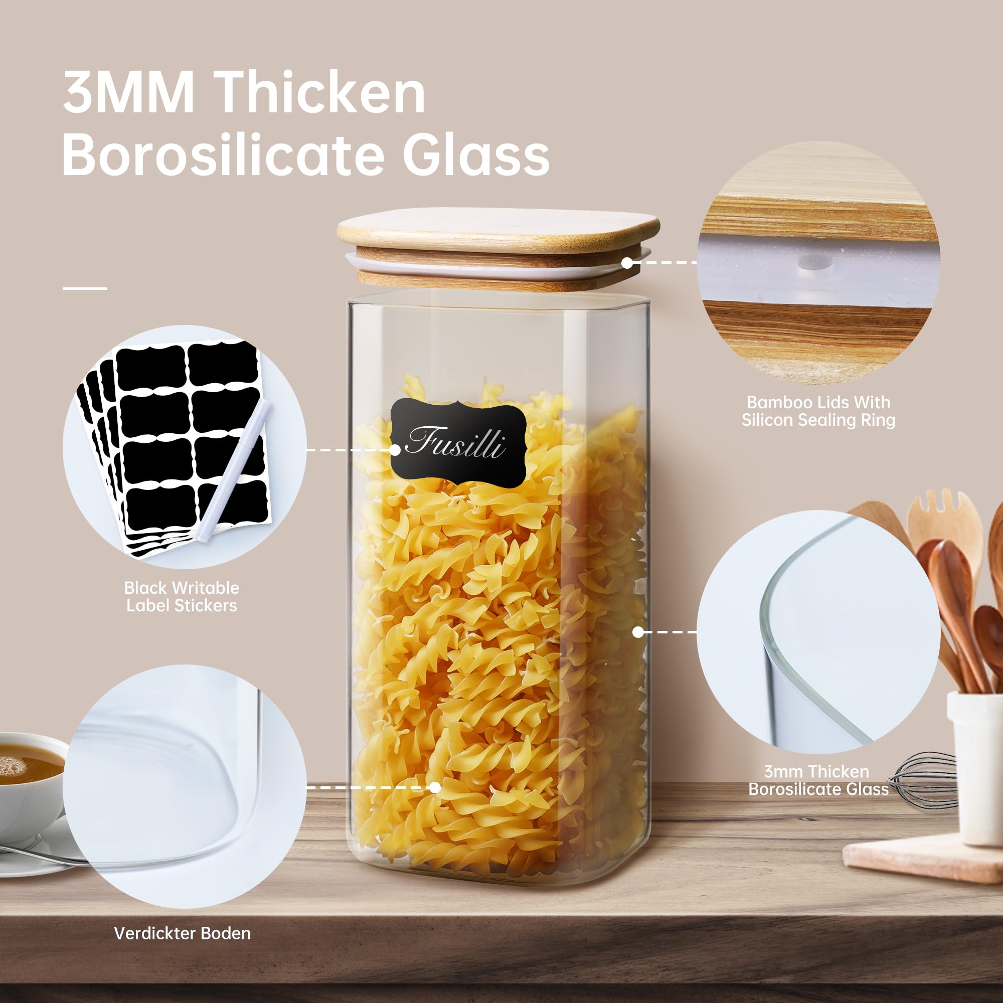 HomArtist vidrio borosilicato duradero para almacenamiento de alimentos