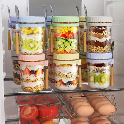 HomArtist tarros transparentes muestran capas de fruta, yogur y avena