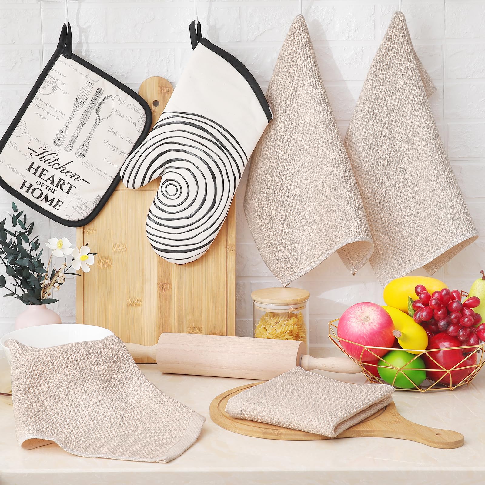 Conjunto Homaxy 12 paños beige para uso diario y coordinación en la cocina.