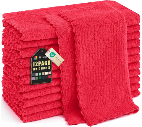Homaxy paños de cocina 12-pack rojos, ideales para secar platos y encimeras.