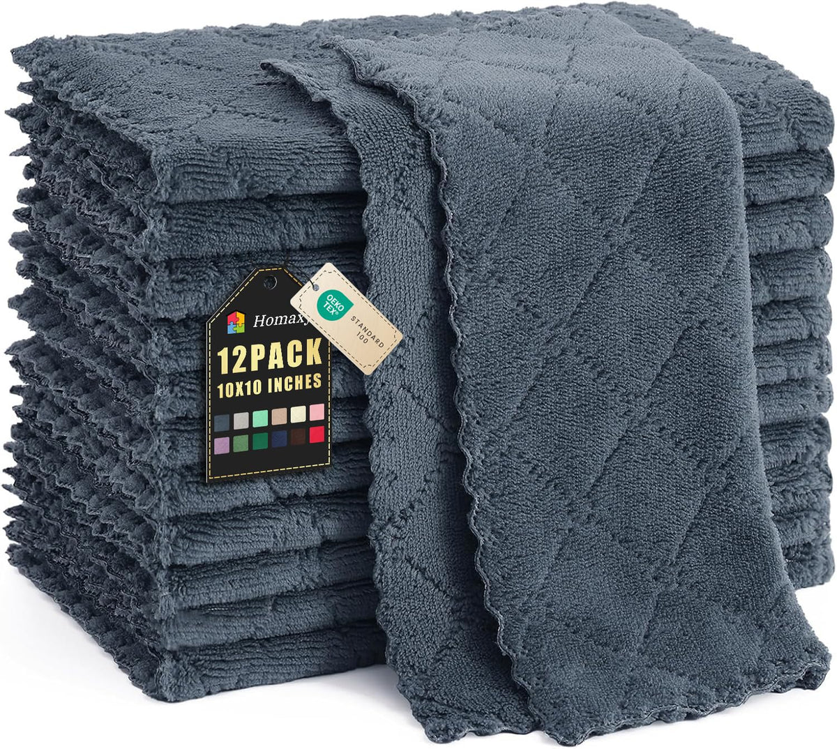Paño Homaxy de cocina 12pack gris oscuro, textura coral aterciopelada para limpieza suave.