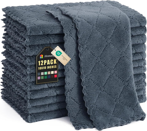 Paño Homaxy de cocina 12pack gris oscuro, textura coral aterciopelada para limpieza suave.