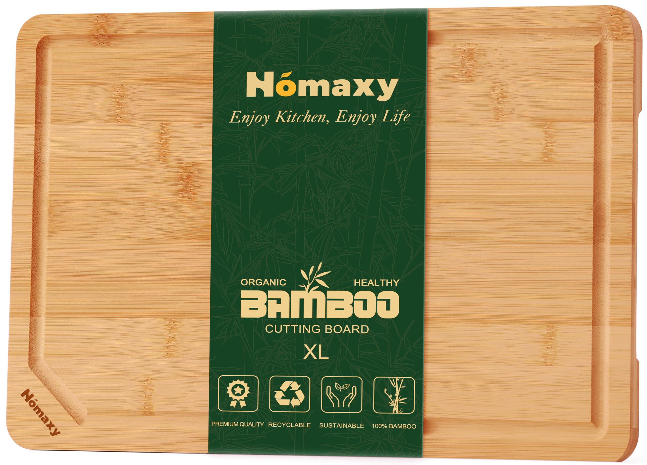 Tabla Homaxy de bambú extra grande 18x12, superficie amplia para cortar y servir.