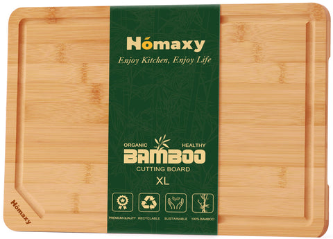 Tabla Homaxy de bambú extra grande 18x12, superficie amplia para cortar y servir.