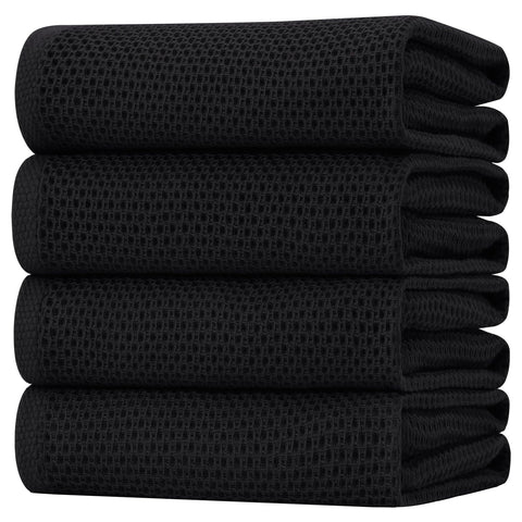 toalla Homaxy en negro con tejido gofrado panal, seca platos rápidamente